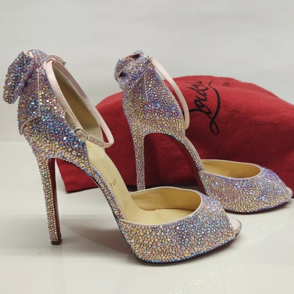 BARBIE pink LOUBOUTIN 💯% AUTHENTIC strass AB crystal 120mm - Picture 2 of 16